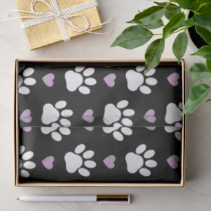 Papier Mousseline Paw Motif, Chien Paws, White Paws, Lilac Hearts