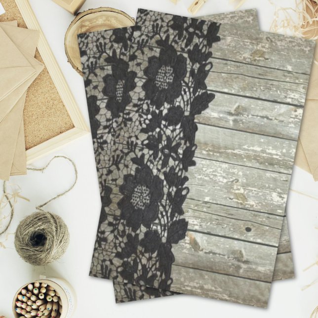 Papier Mousseline pays bohème Black dentelle vieux rustique grange b (country bohemian Black lace old rustic barn wood Tissue Paper)
