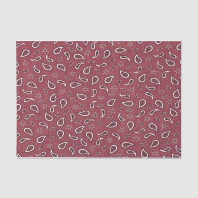 Papier Mousseline Pays Cowboy western red paisley star rustique (Recto)