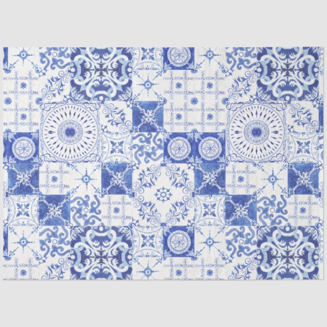 Papier Mousseline Pays Français Ferme Bleu Blanc Carrelage Découpage (Recto)