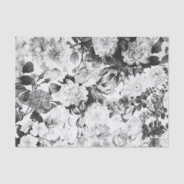 Papier Mousseline Pays moderne blanc noir d'aquarelle floral (Recto)