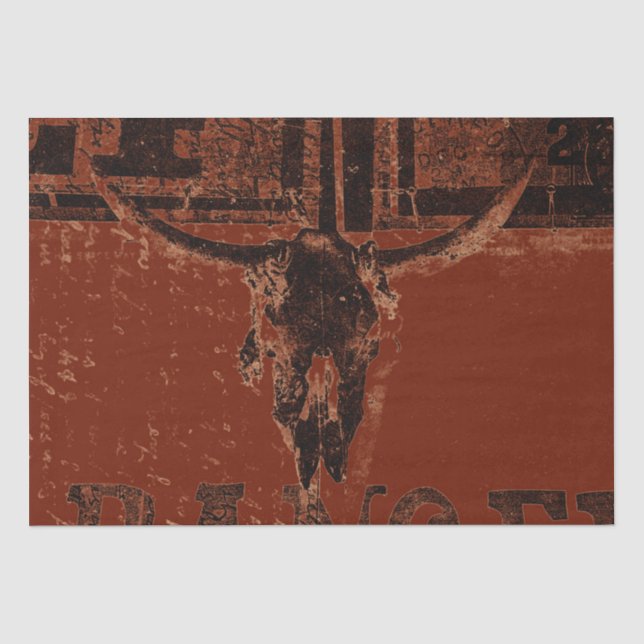 Papier Mousseline Pays Ouest Taureau Rouille Rouge Vintage (Recto)