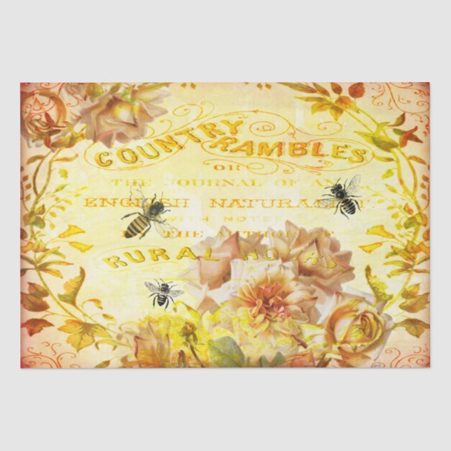 Papier Mousseline Pays Roses et abeilles Découpage (Recto)