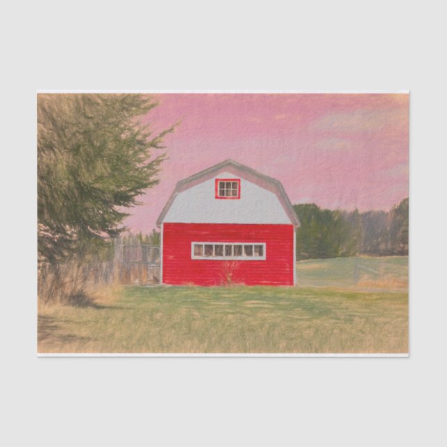 Papier Mousseline Pays Rouge Blanc Grange Ciel rose (Recto)