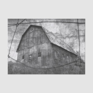 Papier Mousseline Pays Rustique Noir et Blanc Grange Vintage