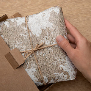 Papier Mousseline Pays rustique vintage burlap beige et dentelle bla