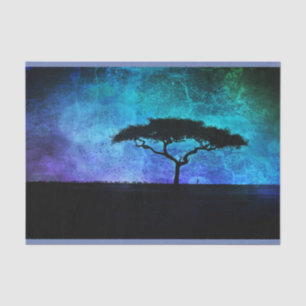 Papier Mousseline Paysage africain de l'acacia en bleu et violet
