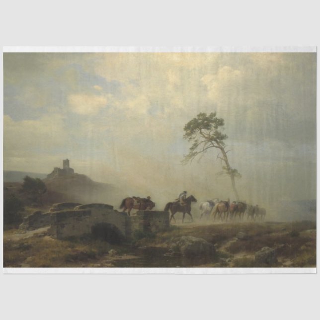 Papier Mousseline Paysage avec ruines du château et cavaliers (Recto)