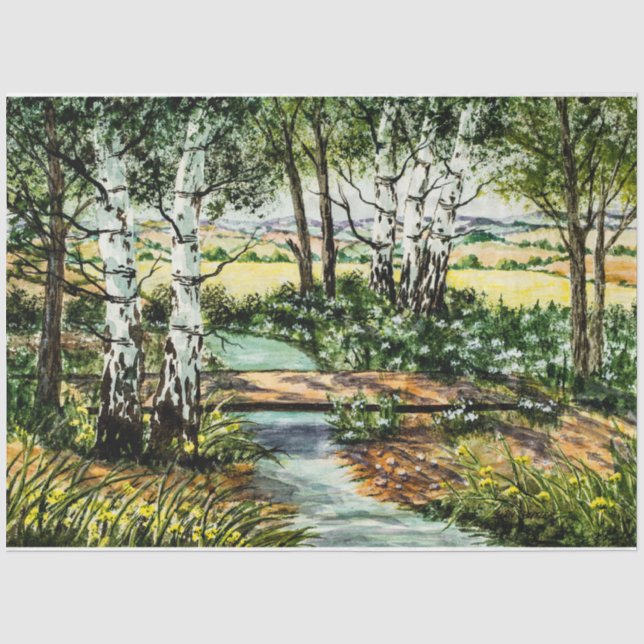 Papier Mousseline Paysage boisé du printemps (Recto)