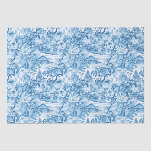 Papier Mousseline Paysage classique en toile bleue (Recto)