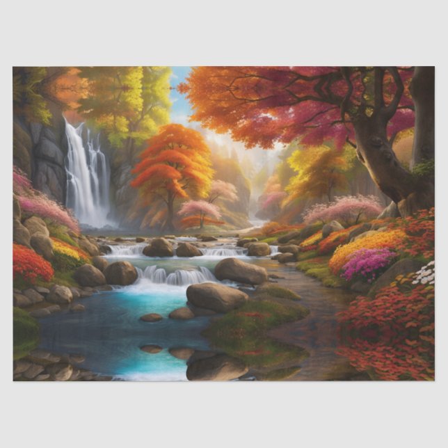 Papier Mousseline Paysage d'automne Cascades dans le parc (Recto)