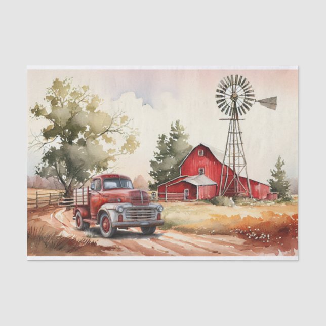Papier Mousseline Paysage de camion de ferme Red Barn (Recto)