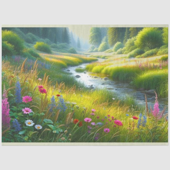 Papier Mousseline Paysage de la prairie fleur sauvage (Recto)