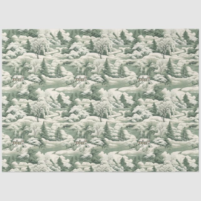 Papier Mousseline Paysage de neige en toile verte (Recto)