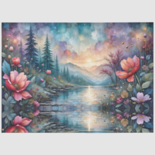 Papier Mousseline Paysage de ruisseau floral fabuleux coloré