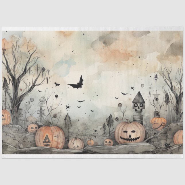 Papier Mousseline Paysage d'Halloween éffrayant 1 Papier de découpag (Recto)