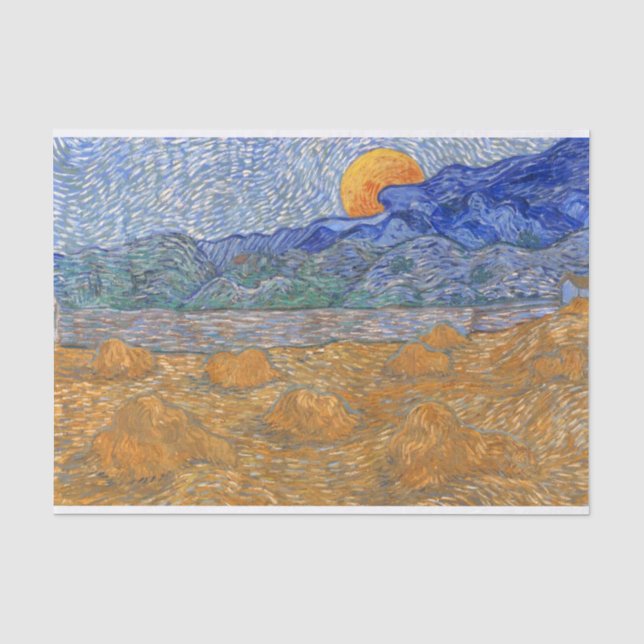 Papier Mousseline Paysage du soir avec la lune montante par Van Gogh (Recto)