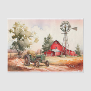 Papier Mousseline Paysage du tracteur de ferme Red Barn