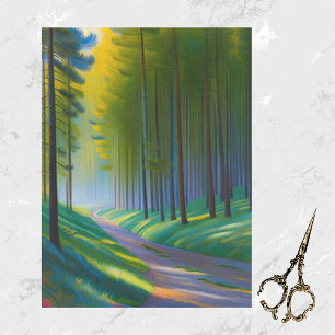 Papier Mousseline Paysage vert moderne Arbres Chemin Artwork