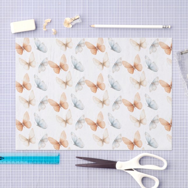 Papier Mousseline Peach Blue Butterflies Baby Shower (Artisanat)