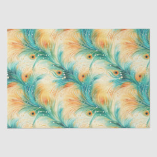 Papier Mousseline Peach Turquoise Tropical Orange Peacock Feathers