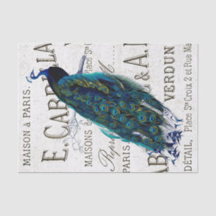 Papier Mousseline Peacock Bird Script français Ephemera Decoupage