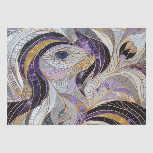 Papier Mousseline Peacock blanc Lavande d'or violet (Recto)