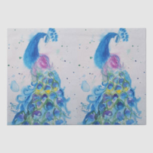 Papier Mousseline Peacock bleu aquarelle peinture art Tissu