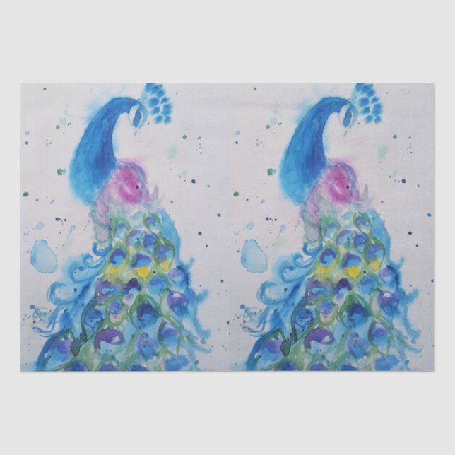 Papier Mousseline Peacock bleu aquarelle peinture art Tissu (Recto)