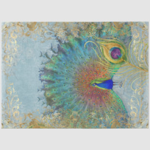 Papier Mousseline Peacock Decoupage Blue Turquoise or plume d'huile 