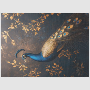 Papier Mousseline Peacock en bleu et en or Découpage