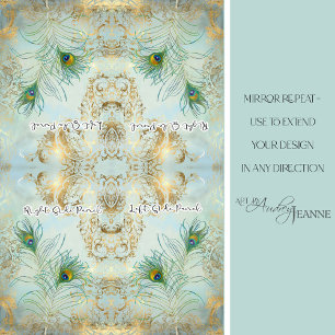 Papier Mousseline Peacock Feathers Gold et Dusty Blue Decoupage