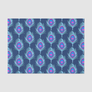 Papier Mousseline Peacock Feathers, Navy et Pastel Blue