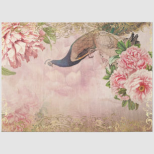 Papier Mousseline Peacock Peony Floral Blush Gold Decoupage