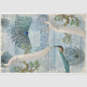 Papier Mousseline Peacocks en plumes Découpage d'artisanat bleu blan