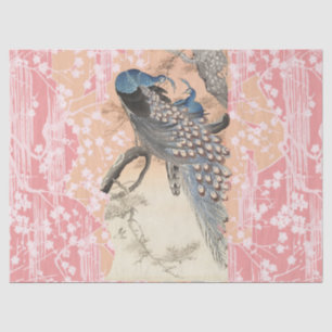 Papier Mousseline PEACOCKS, ROSE BLANC FLEURS SAKURA Japonais Floral