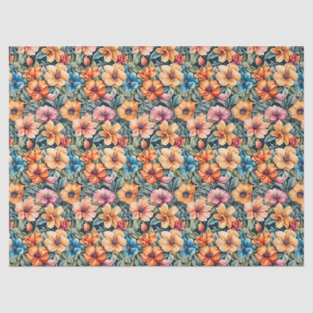 Papier Mousseline Pêche Apricot et Mauve Floral (Recto)