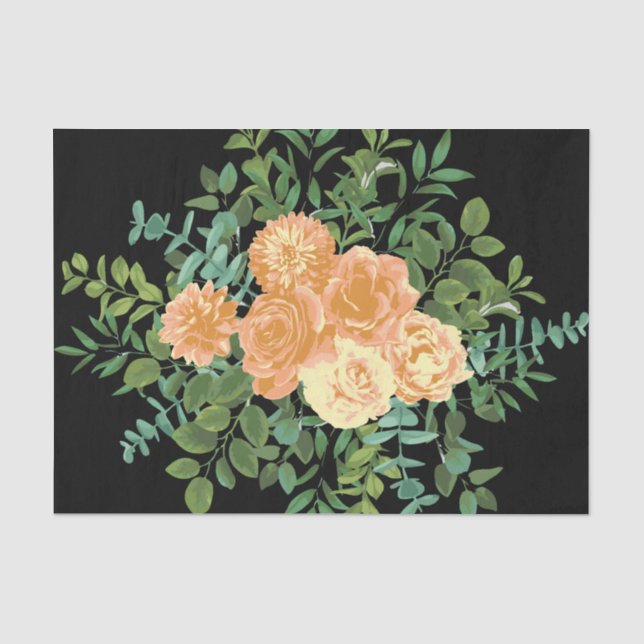 Papier Mousseline Pêche & Black Peony & Rose Floral Mariage (Recto)