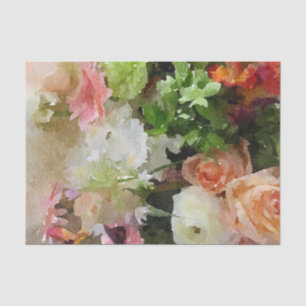 Papier Mousseline Pêche et aquarelle florale de vert