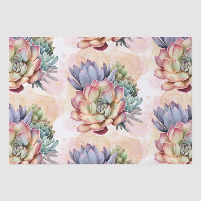 Papier Mousseline Pêche et Grey Succulents (Recto)