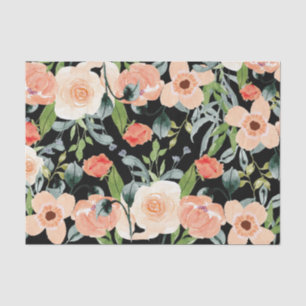 Papier Mousseline Pêche et modèle floral noir