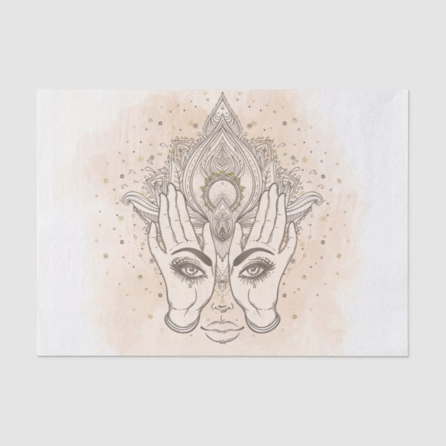 Papier Mousseline Pêche & Or Boho Lotus Flower Beauté (Recto)