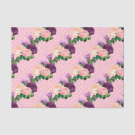 Papier Mousseline Pêche rose et lavande violet florale