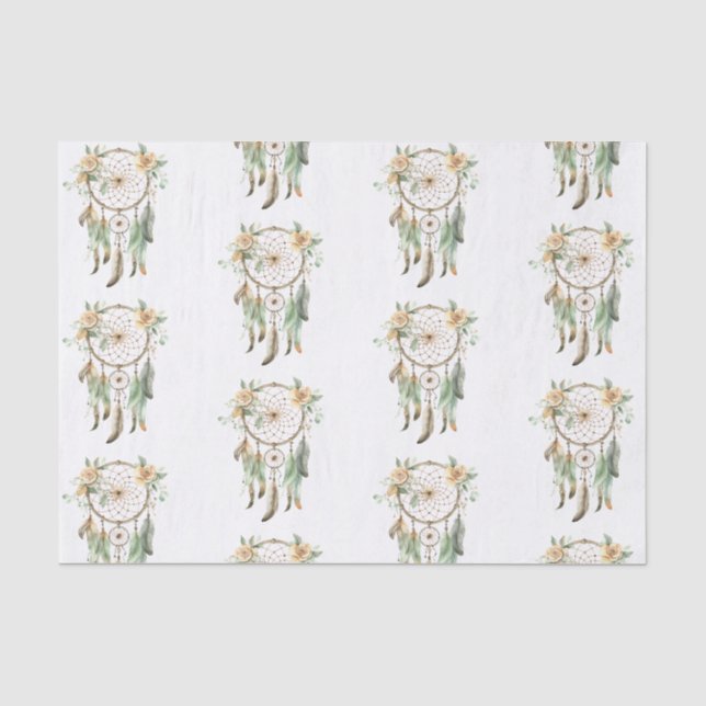Papier Mousseline Pêcher Floral Green Dream Catcher Anniversaire (Recto)