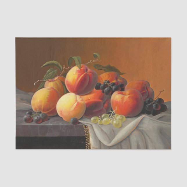 Papier Mousseline Pêches, raisins et pommes, découpage (Recto)