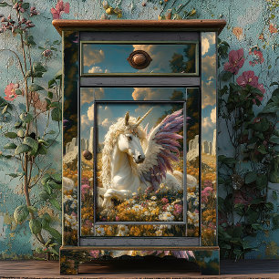 Papier Mousseline Pégase blanc avec ailes violettes Imaginaire mythi