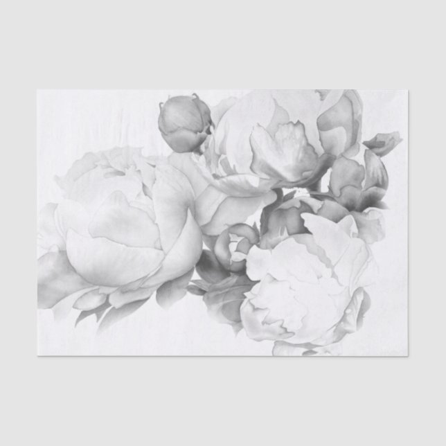 Papier Mousseline Peine blanche noire élégante aquarelle florale art (Recto)