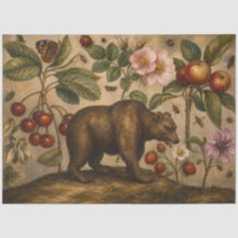 Peinture à l'huile botanique vintage de l'ours et