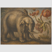 Peinture à l'huile botanique vintage éléphant et s
