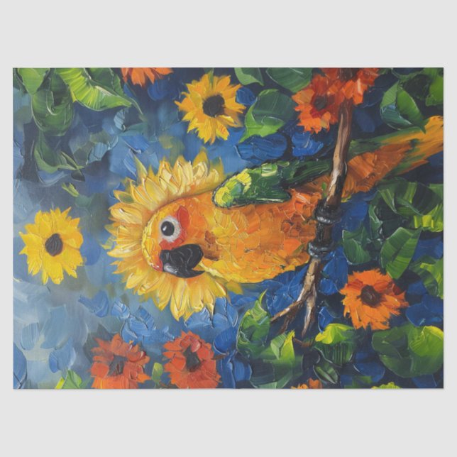 Papier Mousseline Peinture à l'huile de perroquet Sun Conure Découpa (Recto)